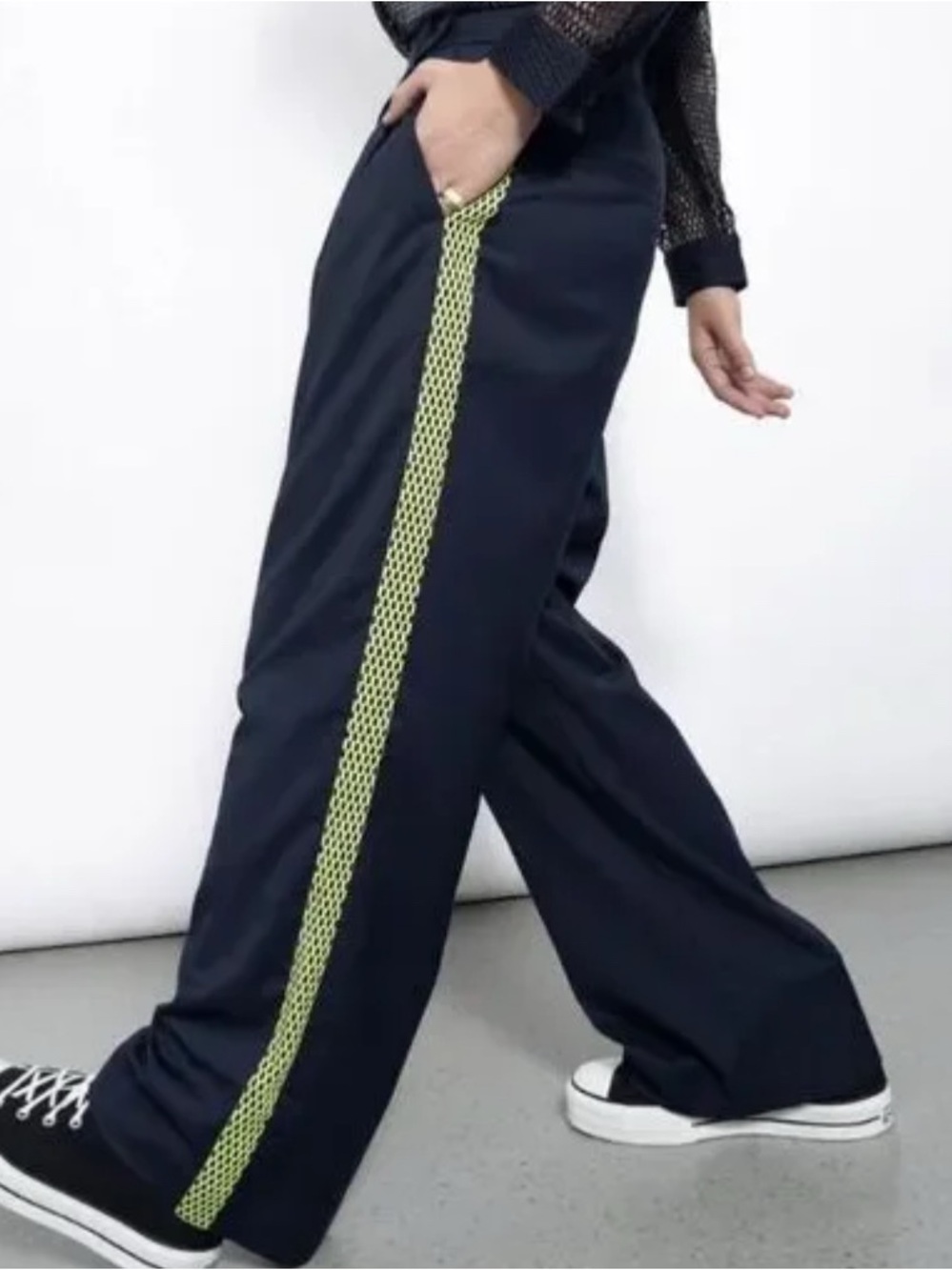 NWT The Empower Colorblock WideLeg Trouser Navy/Neon Green Mesh size 2